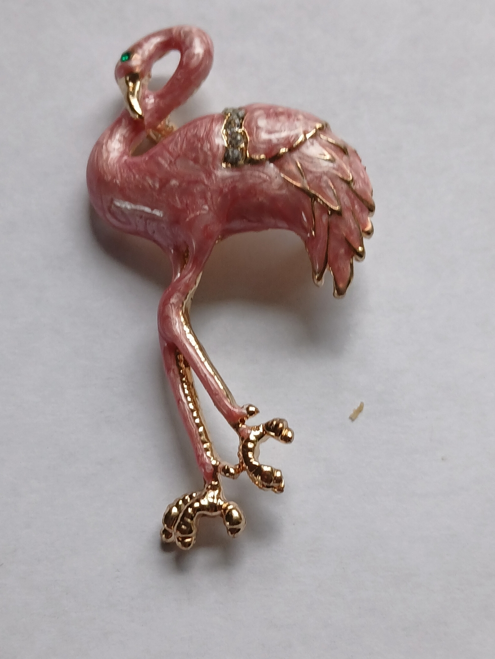 Pink Flamingo Enamel Brooch with Gold-Tone Accents - Signed